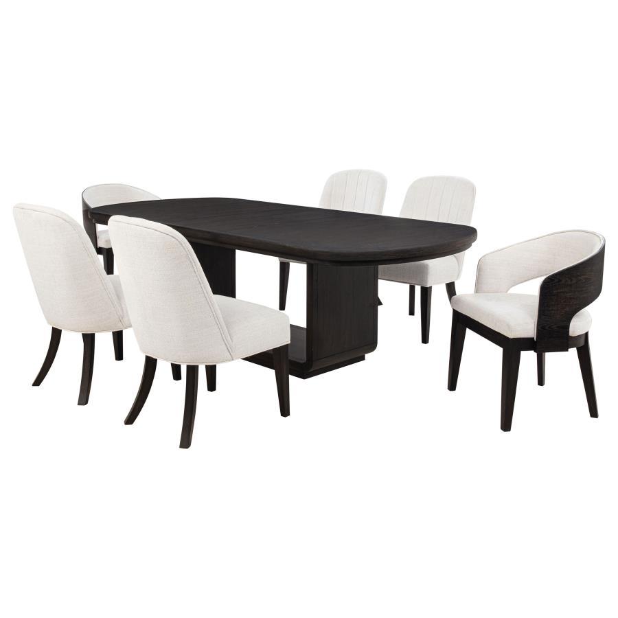 Leandro - 5 Piece Rectangular Dining Table Set - Cream / Burnished Black