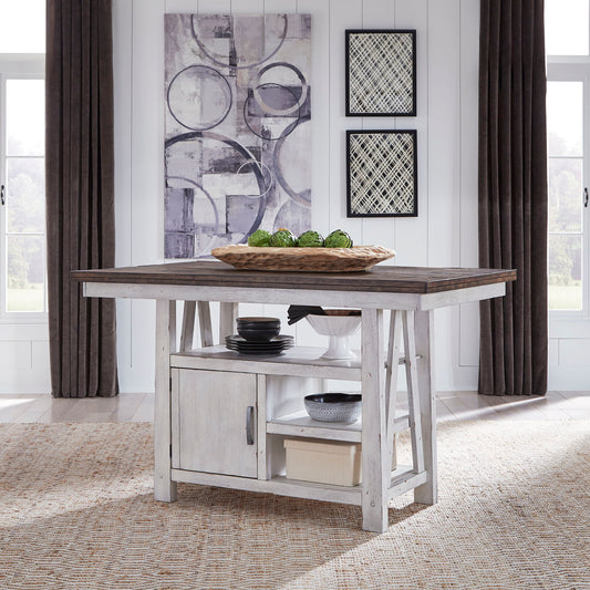 Farmhouse - 5 Piece Gathering Table Set - Two Tone White / Wood Tone