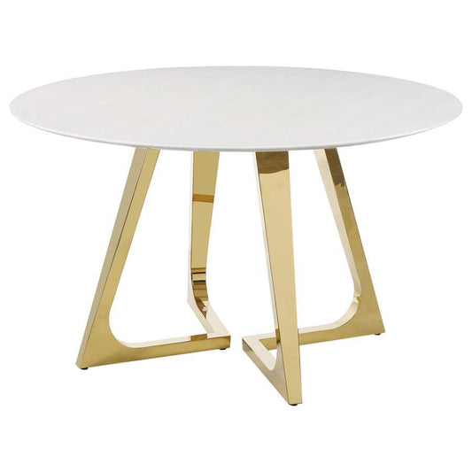 Gwynn - Round Marble Stainless Steel Dining Table - Gold