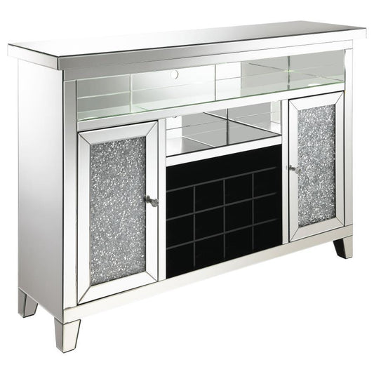 Melinda - 2-Door LED Mirrored Wine Storage Bar Cabinet - Silver