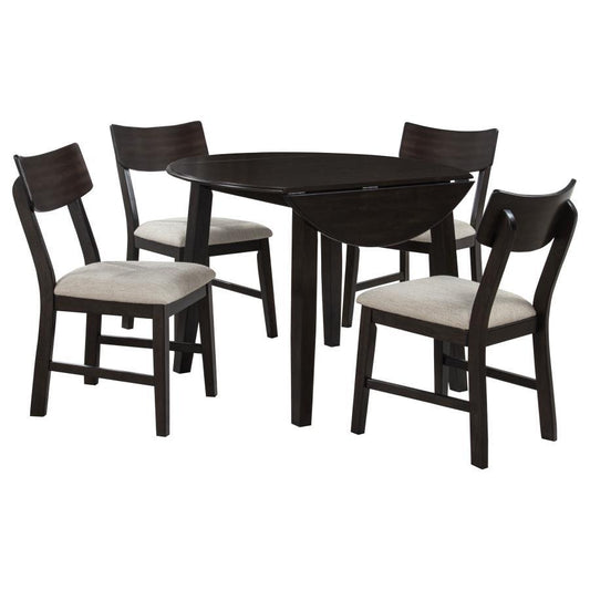 Catley - 5 Piece Round Drop Leaf Dining Table Set - Dark Coffee