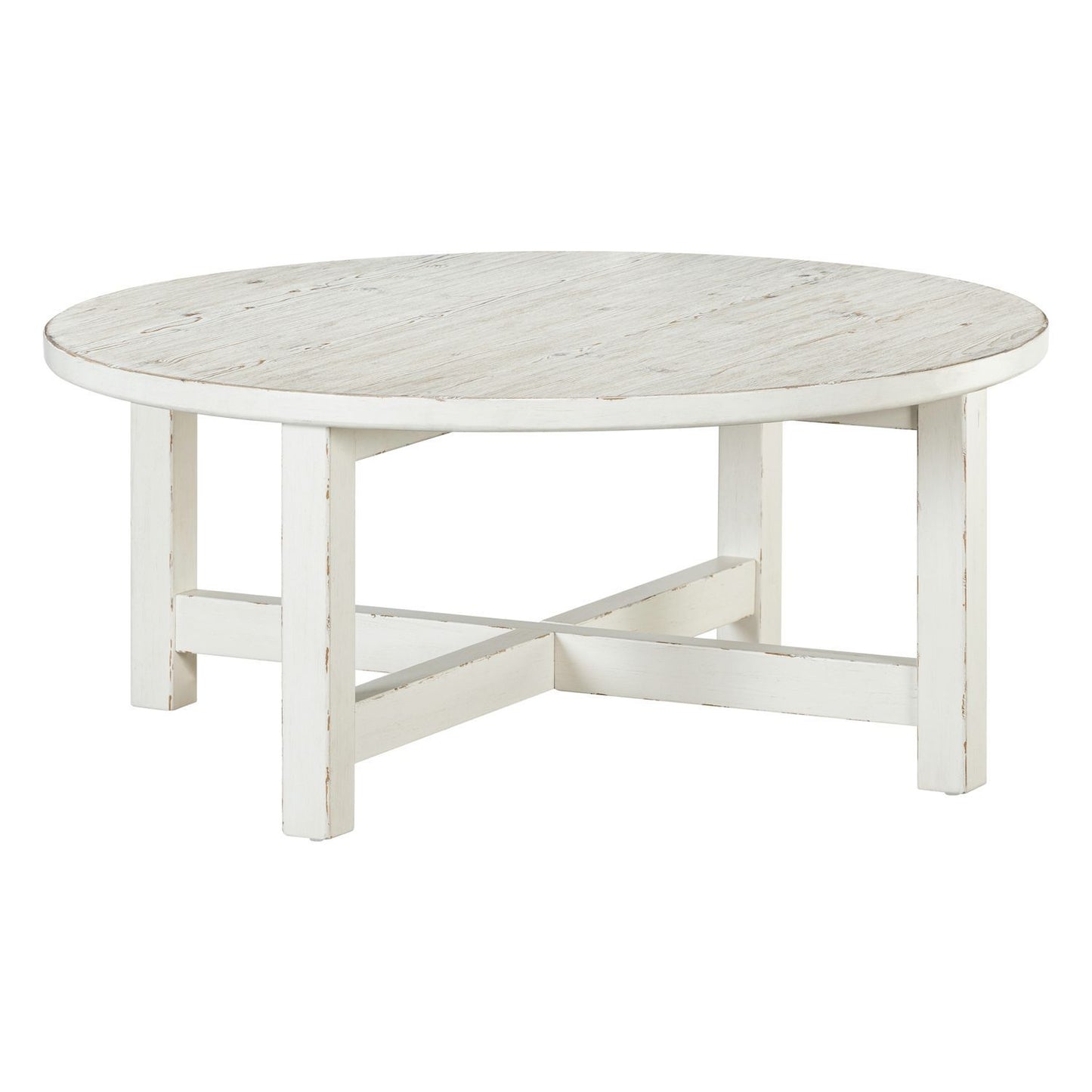Backroads - Round Cocktail Table - Weathered White & Parchment Brown