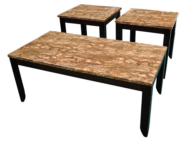 COCKTAIL TABLE & 2 ENDSFAUX BARKSTONE
