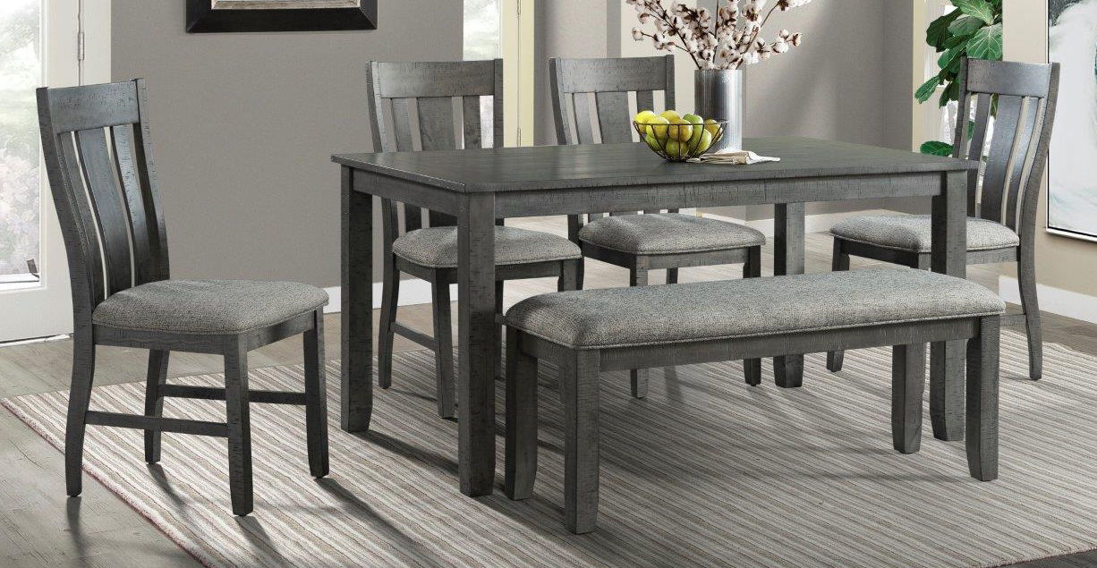 DINING TABLE W/4 CHAIRS+ BENCH HAWTHORNE GREY