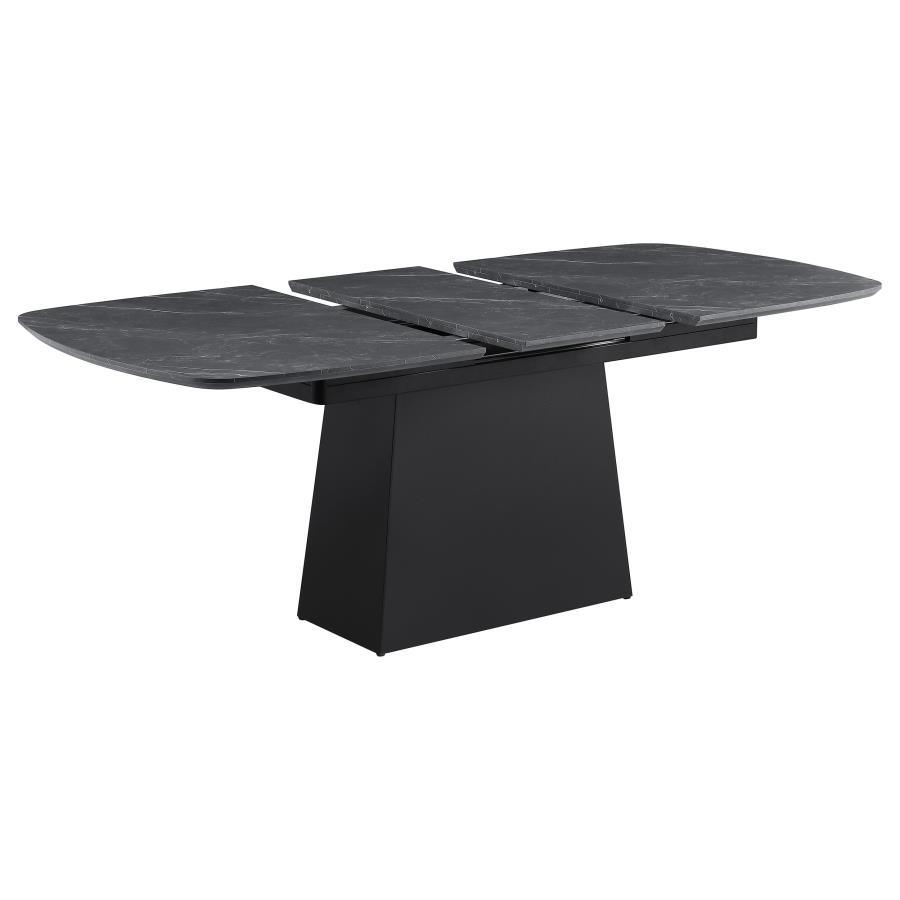 Potero - Faux Marble Extension Leaf Dining Table - Black