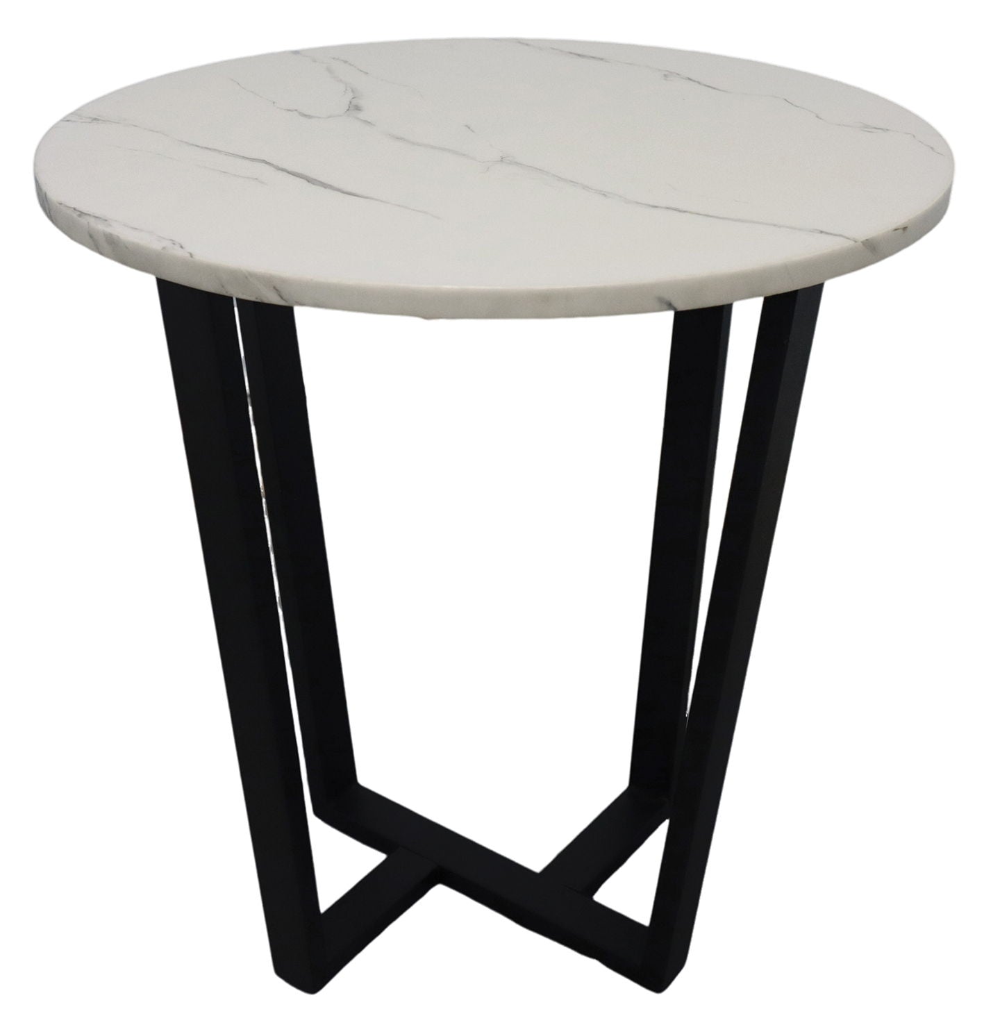 END TABLE FUJI WHITEMARBLE/BLK METAL LEGS