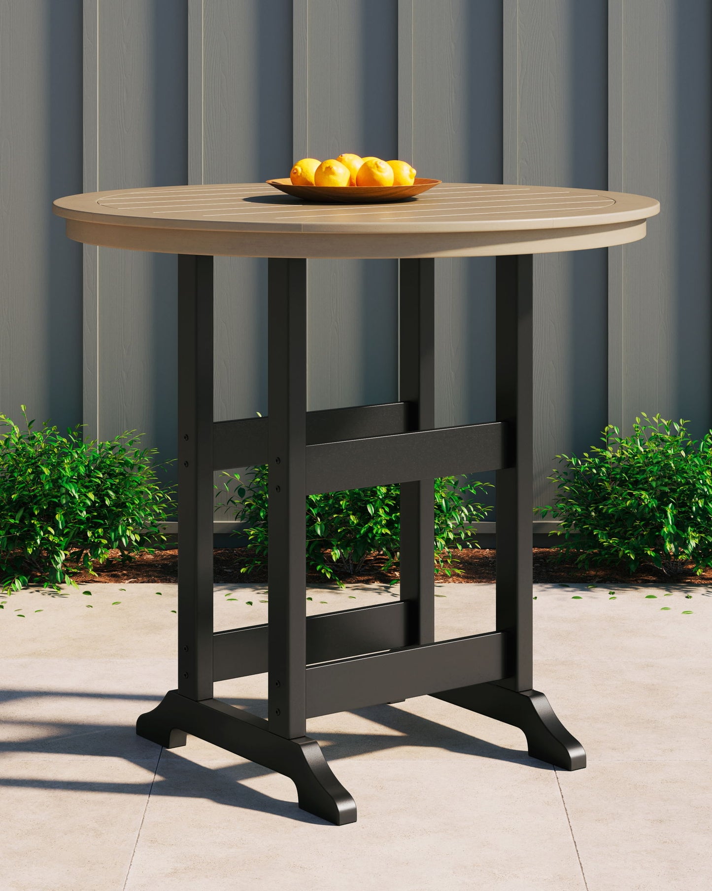 Fairen Trail - Round Bar Table w/Umb OPT - Black / Driftwood