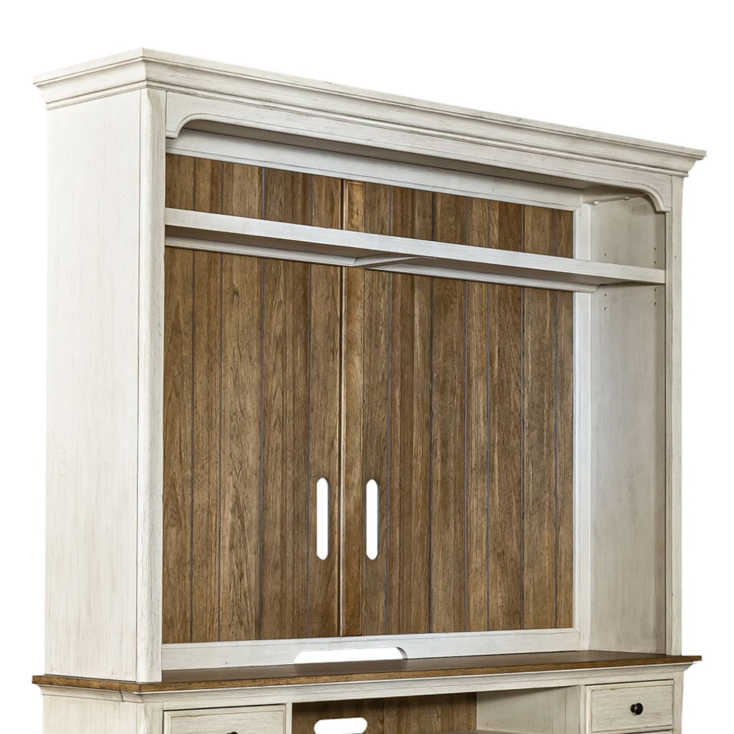 Farmhouse Reimagined - Entertainment Hutch - Antique White / Chestnut Tops