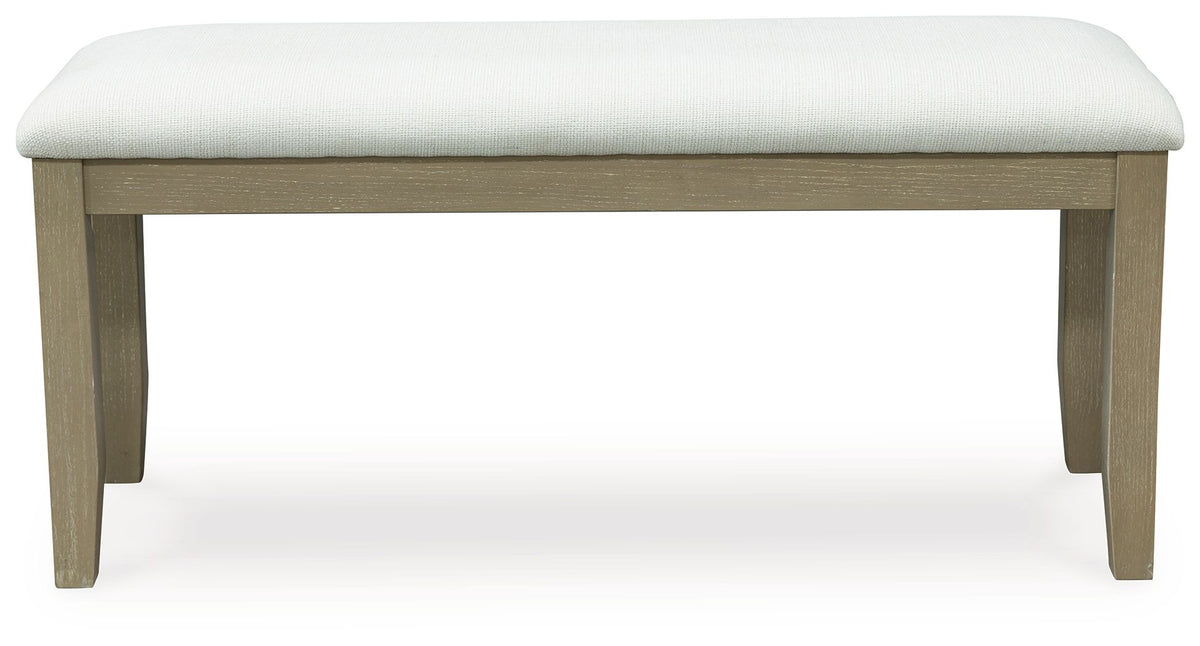 Calmoro - Large Upholstered Dining Room Bench - Off White / Gray