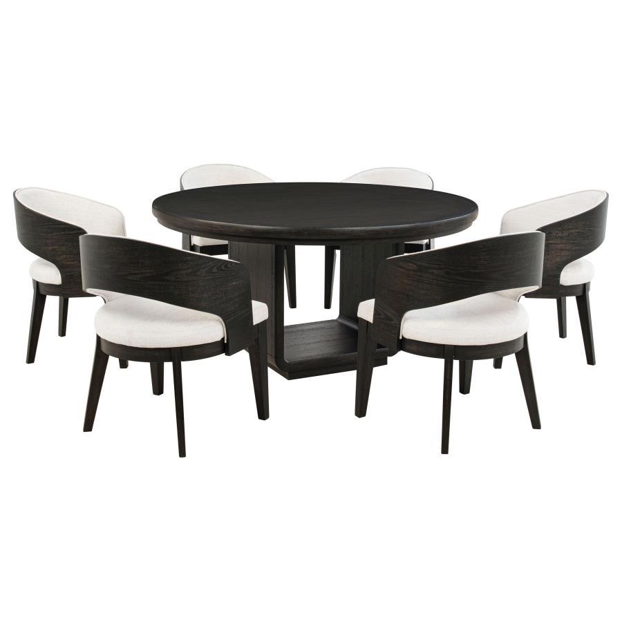 Leandro - 7 Piece Round Dining Table Set - Burnished Black