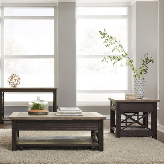 Heatherbrook - 3 Piece Table Set (1 Lift Top Cocktail 2 End Tables) - Black