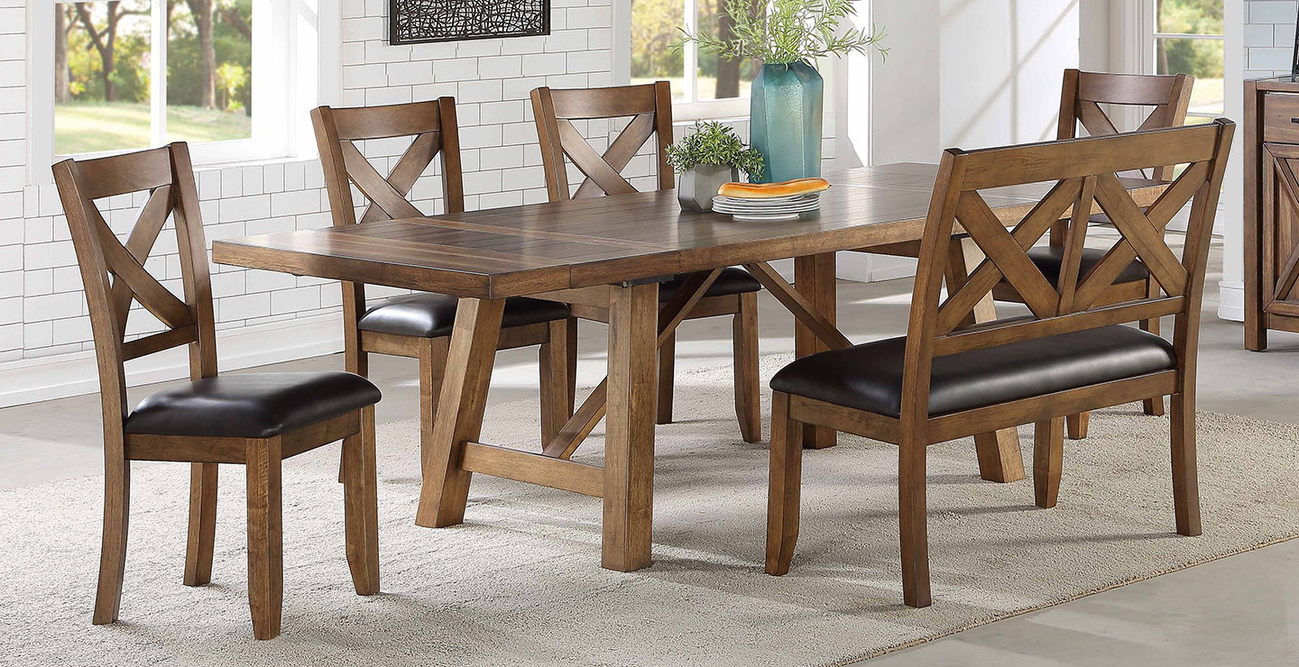 DINING TABLE W/4 CHAIRS+ BENCH ASPEN BROWN