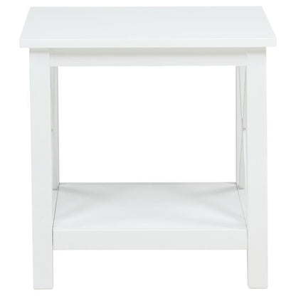 Skyview - Square Pine Wood Side End Table With Shelf - White