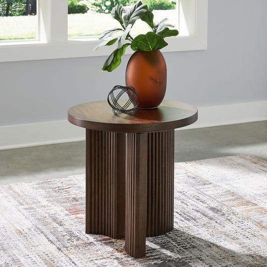 Korestone - Round End Table - Dark Brown