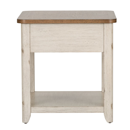 Farmhouse Reimagined - End Table With Basket - Antique White / Chestnut Tops
