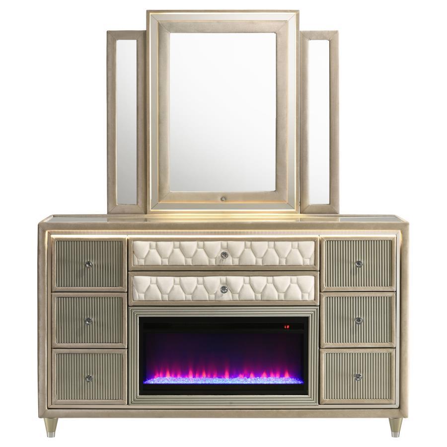 Lorient - 8-Drawer LED Bedroom Flame Box Dresser