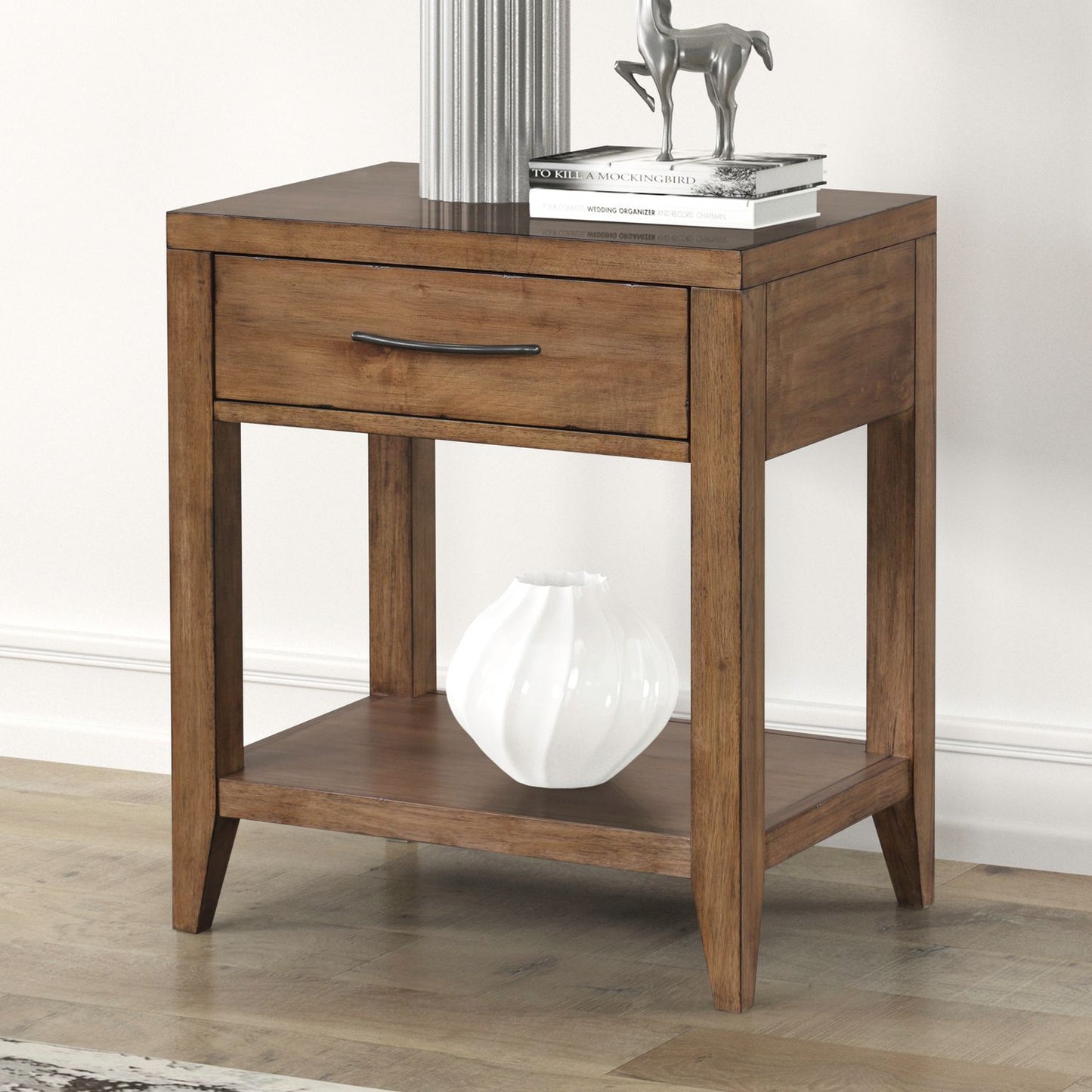 Shaker Lakes - Open Nightstand With Charging Station - Brown