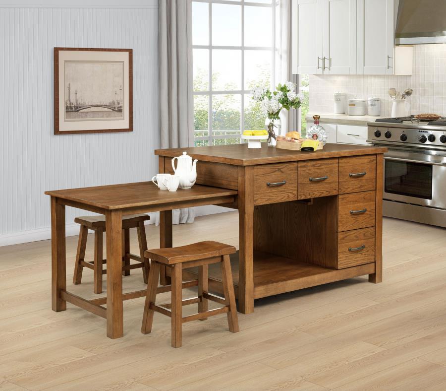 Mayfair - 3 Piece Kitchen Island With Extension Table - Dark Oak