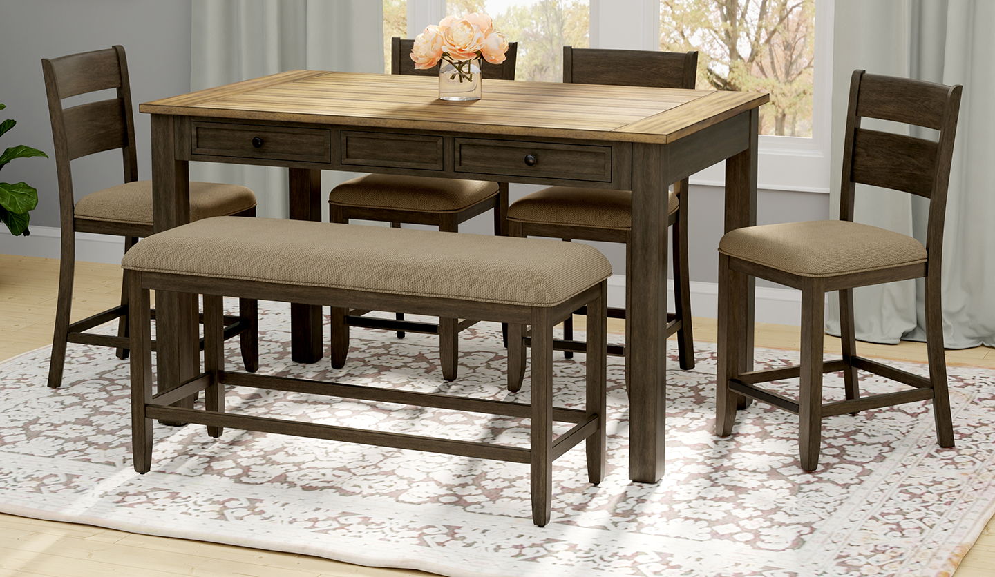 PUB TABLE, 4 CHAIRS &BENCH SARASOTA ESPRESSO/