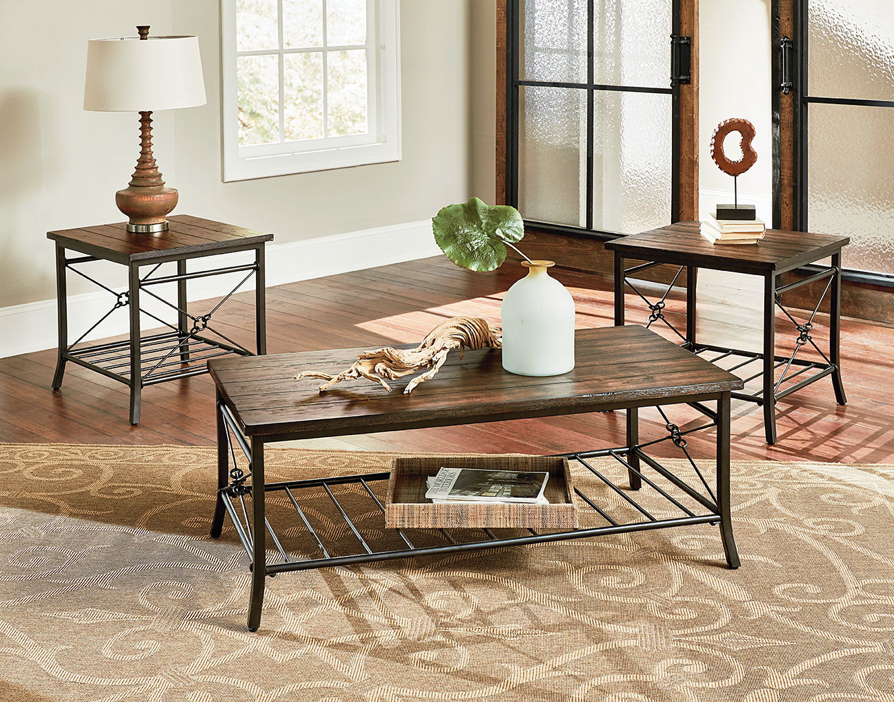 COFFEE TABLE AND 2 ENDTABLES AINSLEY BROWN