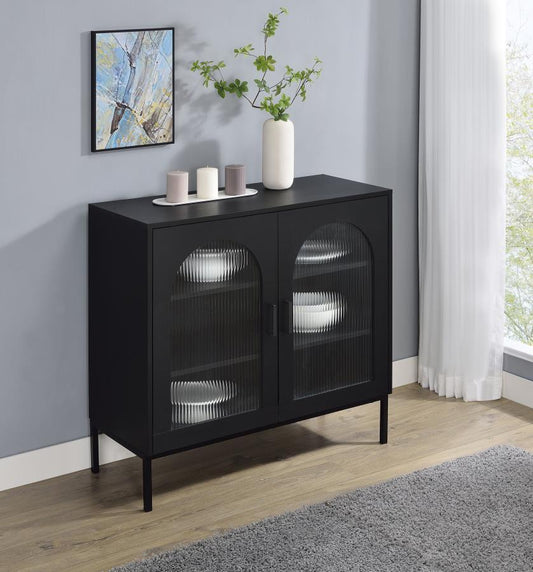 Jess - 2-Door Arched Fluted Glass Accent Cabinet - Black