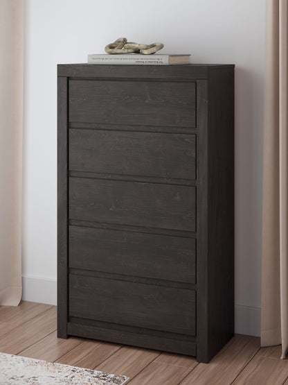 Fraluna - Five Drawer Chest - Charcoal