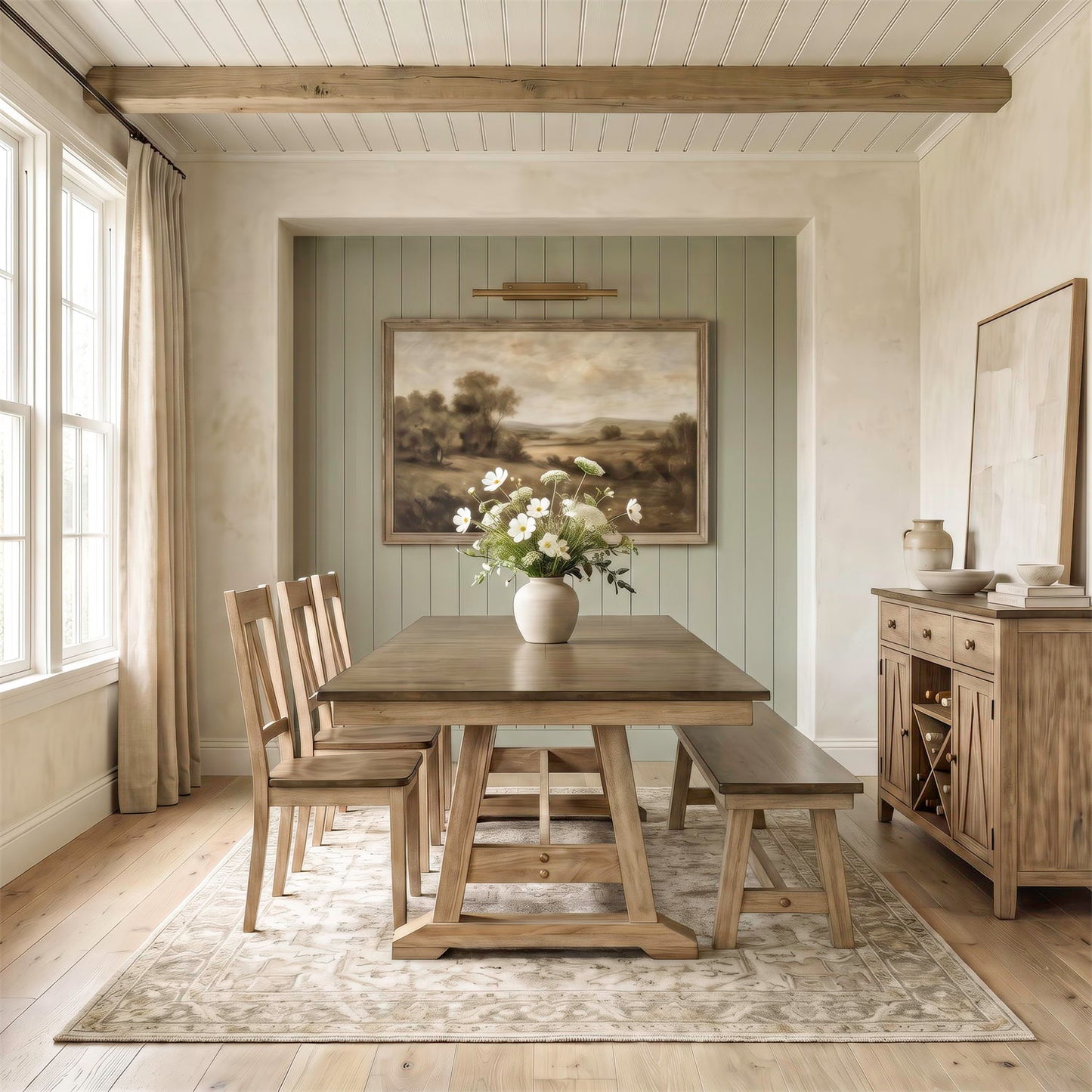 Lindsey Farm - 6 Piece Trestle Table Set - Natural & Brown