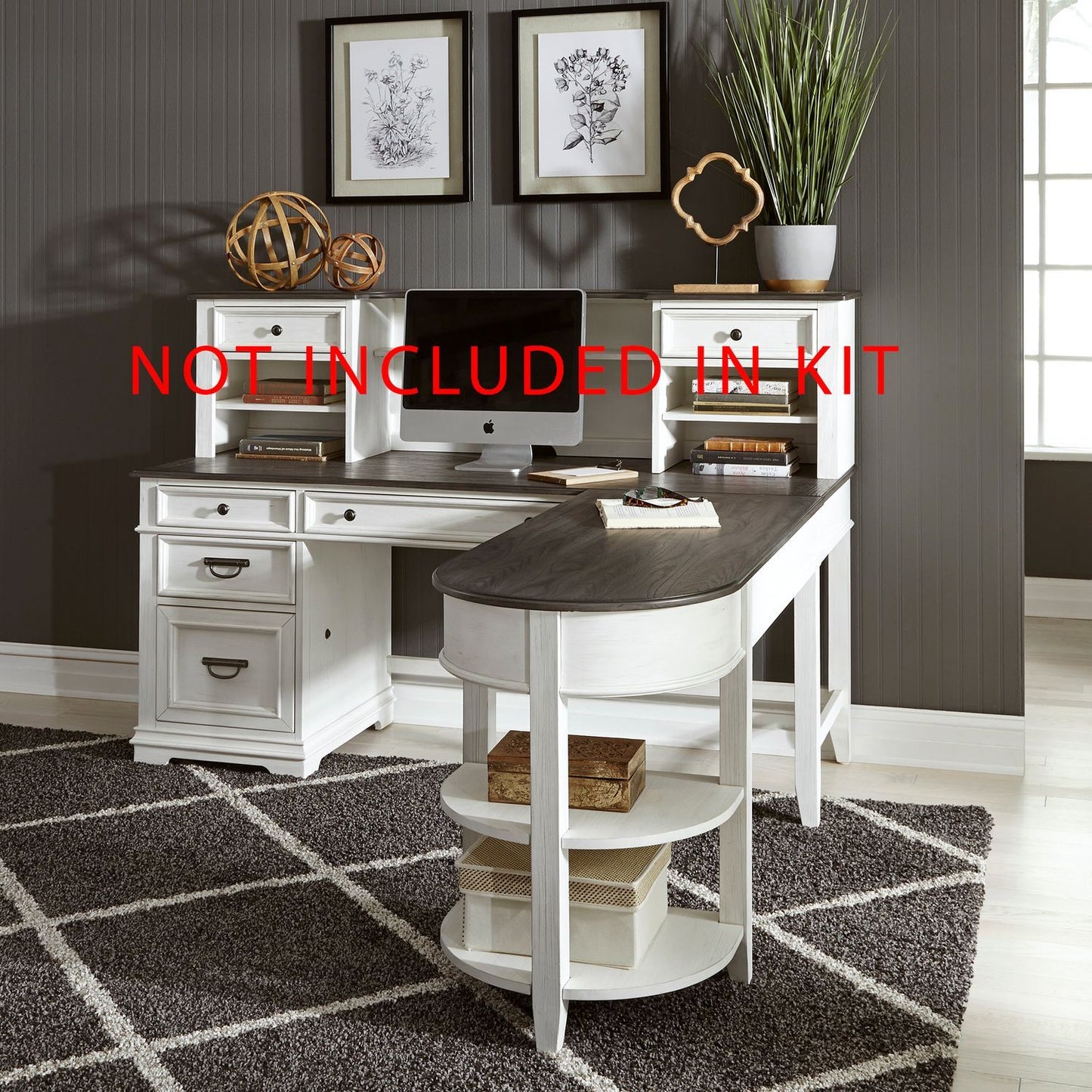 Allyson Park - Optional L Shaped Desk Set - Wirebrushed White / Charcoal