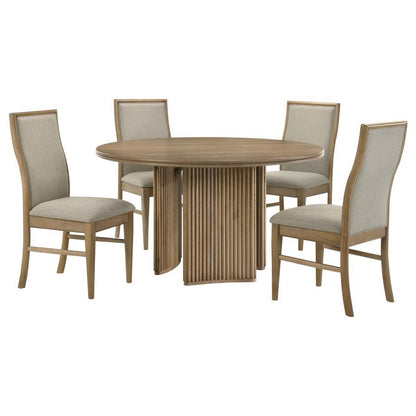 Adina - 5 Piece Round Dining Table Set - Barley / Distressed Light Brown
