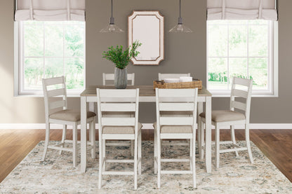 Skempton - Counter Height Dining Table and Bar Stools (Set of 7) - White / Light Brown
