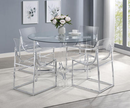 Keeling - 5 Piece Round Glass Top Acrylic Dining Set - Chrome