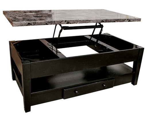LIFT TOP COCKTAIL TABLEFAUX MARBLE BLACK