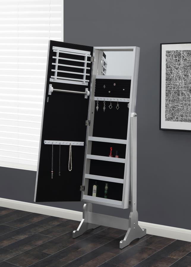 Moore - Cheval Mirror With Jewelry Storage - Silver