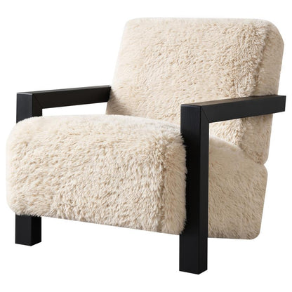 Fitzroy - Faux Fur Upholstered Chair Solid Wood Arms - Latte