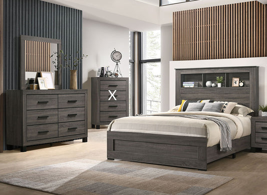 QUEEN BOOKCASE BED, DR,MR SALT CREEK GREY