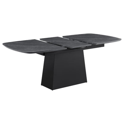 Potero - Faux Marble Extension Leaf Dining Table - Black