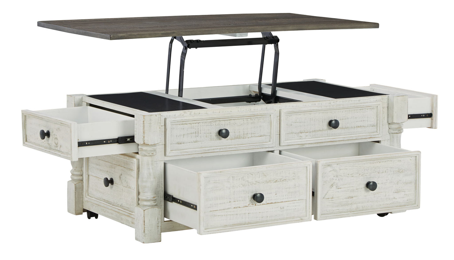 Havalance - Lift Top Cocktail Table with Storage Drawers - White / Gray