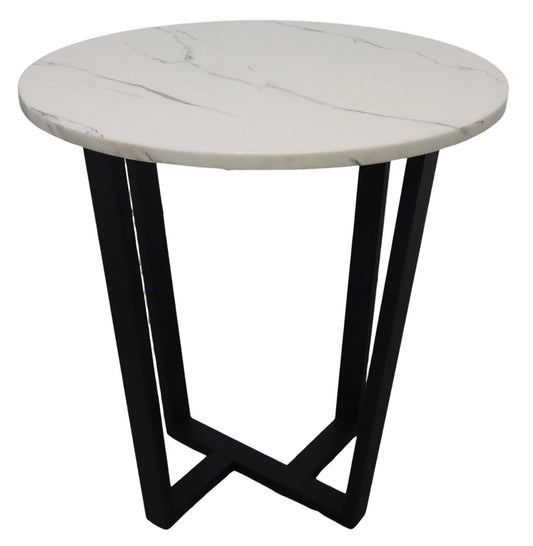 END TABLE FUJI WHITEMARBLE/BLK METAL LEGS