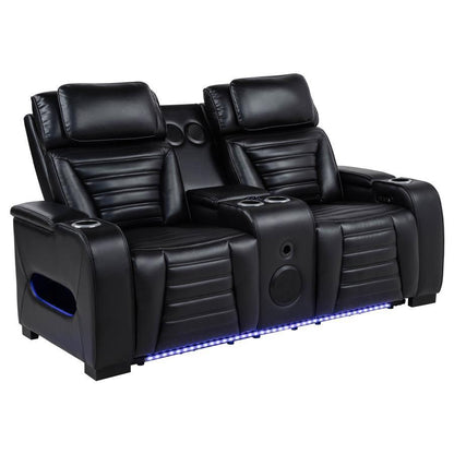 Zuma - Faux Leather Dual Power Reclining LED Loveseat - Black