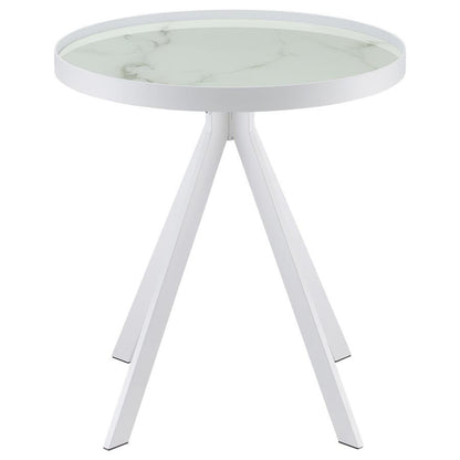 Briggs - Round Marble Printed Glass Top End Side Table