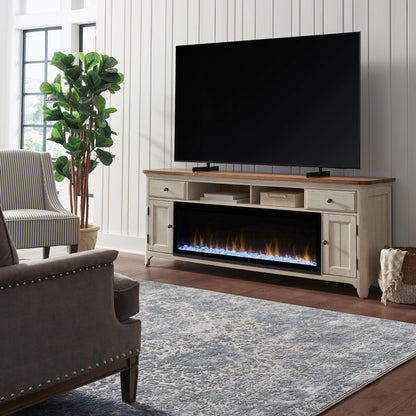 Fireplace TV Consoles - 79" Console With Fire - Medium Brown