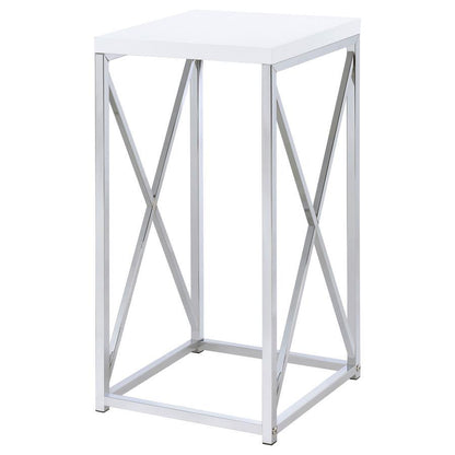 Edmund - Square Accent Side Table - White High Gloss And Chrome