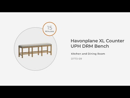 Havonplane - XL Counter Height Upholstered Dining Bench - Brown